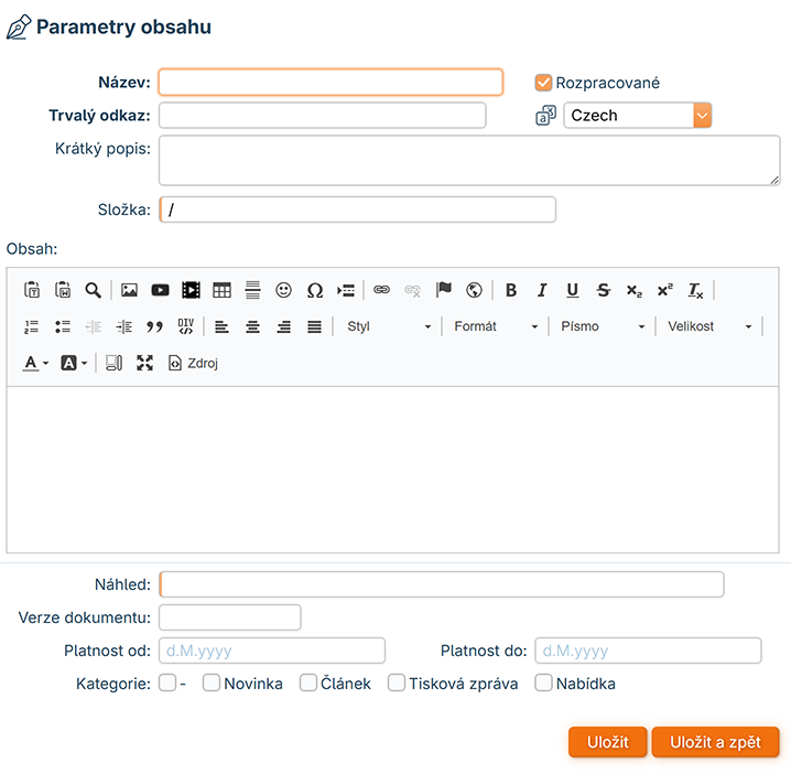 Parametry html obsahu