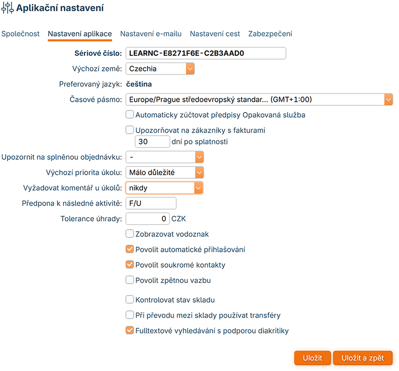 Nastavení aplikace