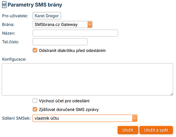 Parametry SMS brány