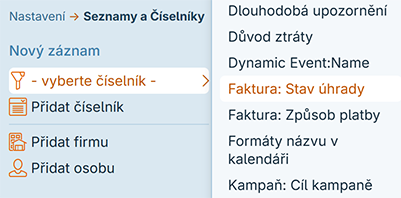 Vybrat číselník