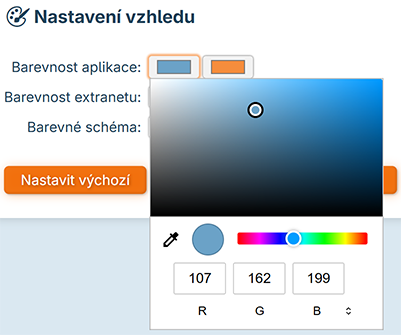 Nastavení vzhledu - barva