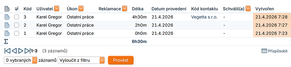 Seznam výkazů práce