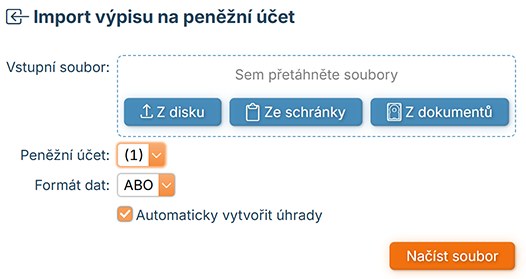 Import výpisu