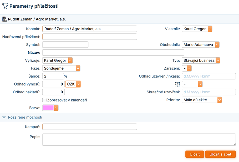 Parametry příležitosti