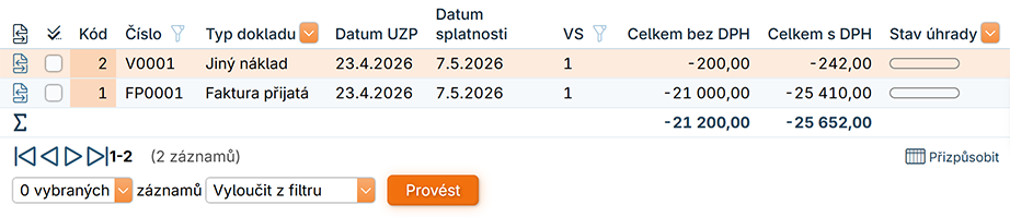 Seznam interních doklaů