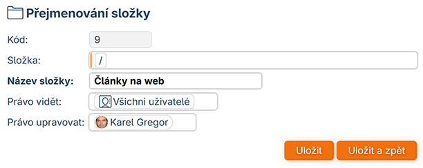 Úprava složky