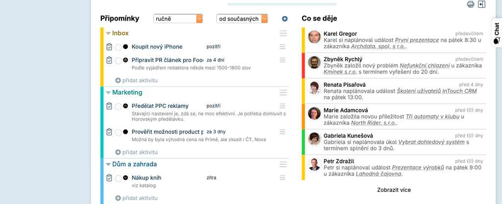Připomínky a aktivita týmu