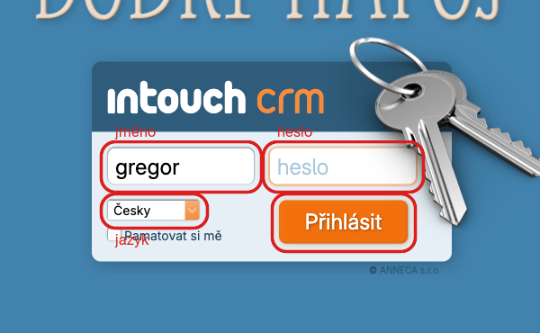 Přihlašovací formulář InTouch CRM