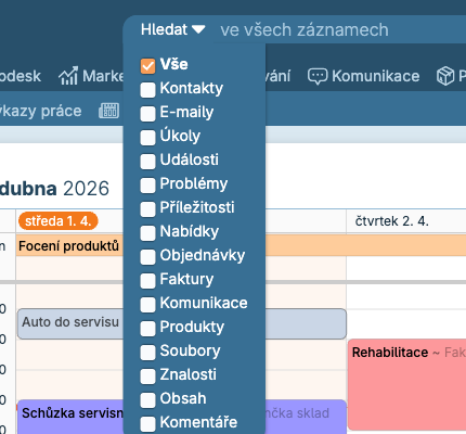 Volba rozsahu vyhledávání — zaškrtněte jen oblasti, které chcete prohledat