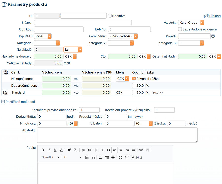 Parametry produktu