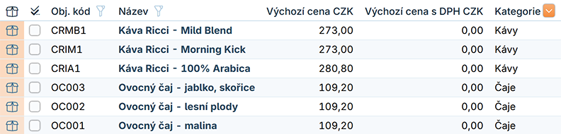 Seznam produktů